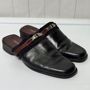 8M Brazilian Leather Black Mules Slip On Horsebit Loafers Classy Western Chic